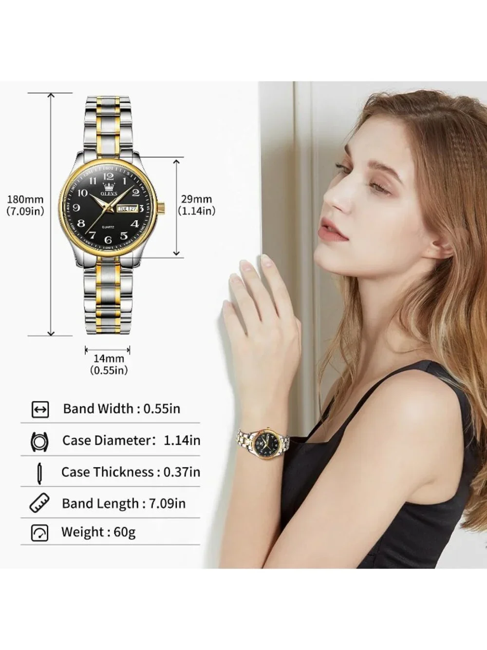 Women’s Black Silver Gold Stainless Steel Elegant 3ATM Waterproof Quartz Watch